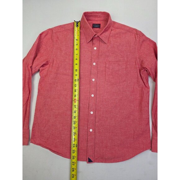 Untuckit Size Large Mens Red Cotton Long Sleeve Hem Logo Tag Pocket Shirt - Picture 9 of 10